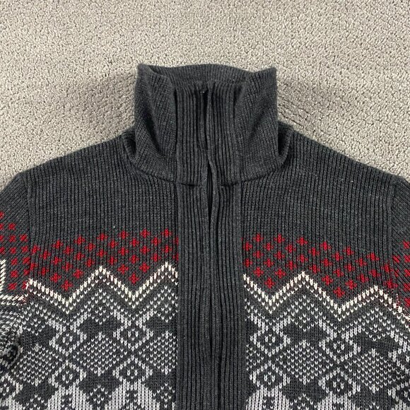 Vintage Sears Fair Isle Sweater Men's Large Knit Acrylic Full Zip Nordic Gray - Picture 6 of 10